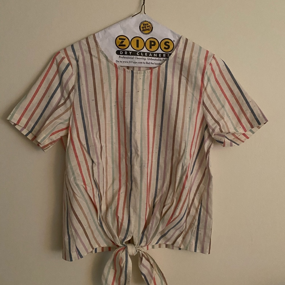Madewell Button-Back Rainbow Stripe Tie Tee - Picture 5 of 7